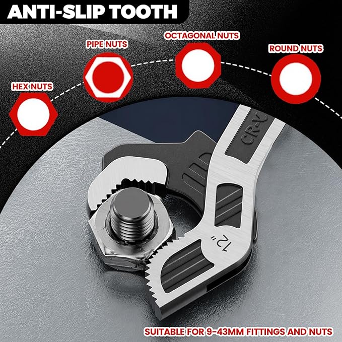 2 Pack 8" & 12" Self-Adjusting Pipe Wrench Set | Quick Self-Adjusting: Auto-Grips 3/8" To 1-11/16" Pipe Fittings; Durable Cr-V Steel Build with Non-slip Grip for Plumbers.