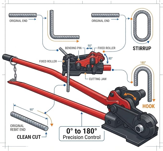 Chasesun Heavy Duty Manual Rebar Bender and Cutter – Cuts & Bends Up to 5/8" (#5) Rebar, 0°–180° Adjustable Angle, Alloy Steel Rebar Cutters & Benders for Construction & DIY