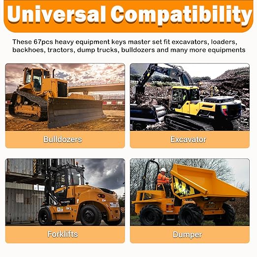 67 Heavy Equipment Master Keys Constrtution Machinery Operator Key for CAT John Deere CaterpillarToyota Volvo JCB Massey Ferguson JLG Genie Vermeer Terex Skyjack Hyster, Forklifts and Excavator