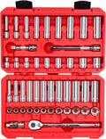 TEKTON 3/8 Inch Drive 6-Point Socket and Ratchet Set, 46-Piece (5/16-3/4 in., 8-19 mm) | SKT15301 | (5/16 - 3/4 in., 8 - 19 mm), Shallow and Deep, Case