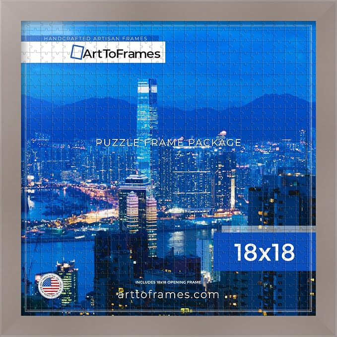 ArtToFrames Puzzle Frame for Buffalo Games 300 Piece Jigsaw Puzzles, 18x18 Inch (46x46 cm), Latte Engineered Wood with Economy Acrylic, Ready to Hang Puzzle Display