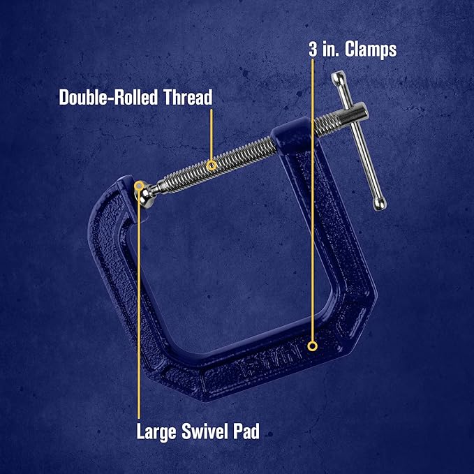 IRWIN Tools QUICK-GRIP 100 Series Deep Throat C-Clamp, 3-inch by 4 1/2-inch (Pack of 5)