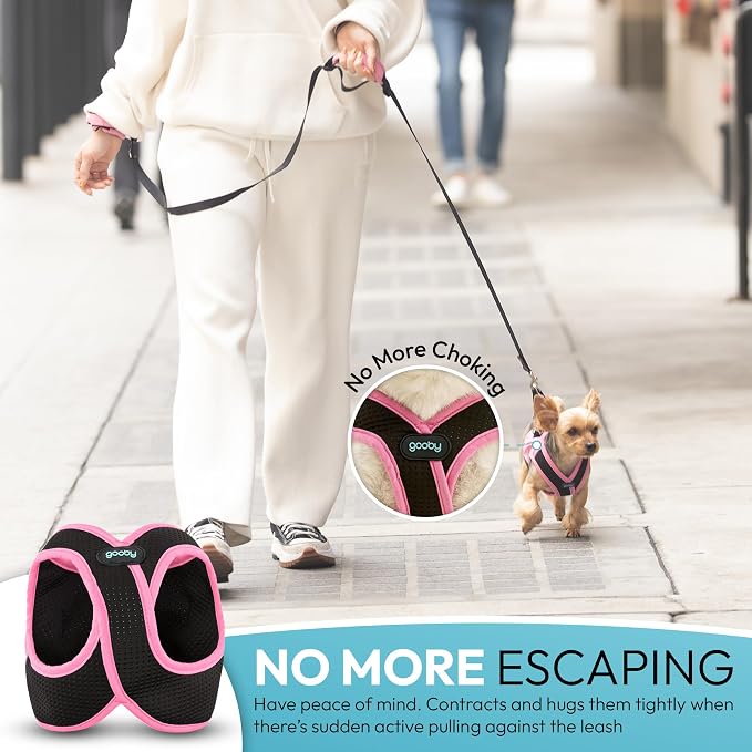 Gooby Escape Free Easy Fit X Step-in Dog Harness, Flamingo Pink, X-Large | Patented escape-free, tightens on back-out; Choke-free X-frame + V-neck; Quick-release buckle; Reflective trim
