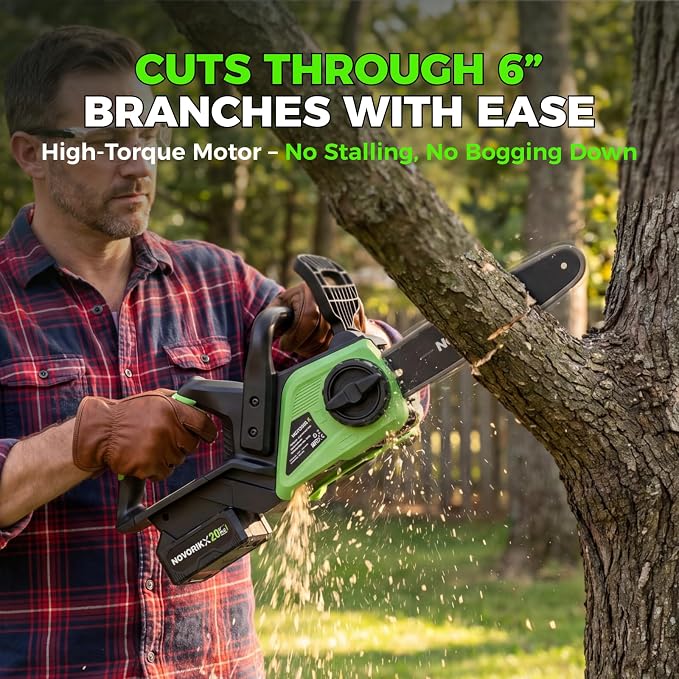 NovorikX 20V Cordless Chainsaw, 10-Inch Electric Chain Saw with 4.0Ah Battery & Charger, Auto Oiler, Tool-Free Chain Tension for Tree Trimming, Branch Cutting & Yard Work