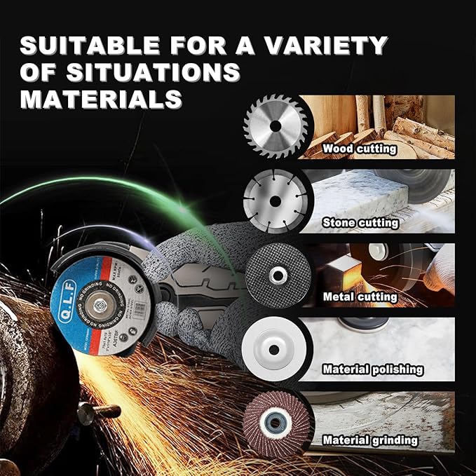 ZFULVO Brushless Cordless Angle Grinder Kit, 19500rpm Mini Electric Angle Grinding Tool with 2x16.8V 2000mAh Battery and 6-Cutting Discs, Grinder Handheld Cutter for Metal Wood
