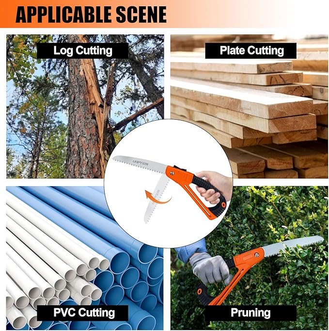Folding Hand Saw 8 Inch with Safety Hand Guard, Heavy Duty Pruning Saw for Tree Trimming & Camping, High Carbon Steel Triple-Cut Razor Teeth for Wood, PVC, Bone, Survival Gear