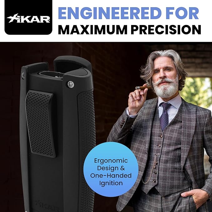 Xikar Turismo Double Jet Flame Butane Torch Lighter, Silver | Wind Resistant, Refillable Fuel Tank with EZ-View Window, Adjustable Flame, Easy Push Ignition, Flip-Top Lid, High Altitude Tested