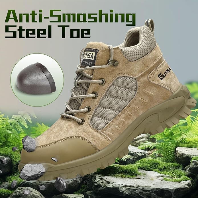 GUSAYEX Steel Toe Boots for Men Puncture Resistant Safety Work Boots with Kevlar Midsole Industrial Lightweight Men's Work & Utility Protective Shoes for Construction Warehouse Factory