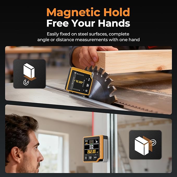 Laser Measuring Tool, 262ft Laser Measure with Digital Angle Finder & Level, Magnetic Rechargeable Laser Measurement Tool with 2.4'' Color Backlit Display, 6 Units, Length/Area/Volume/Pythagorean Mode