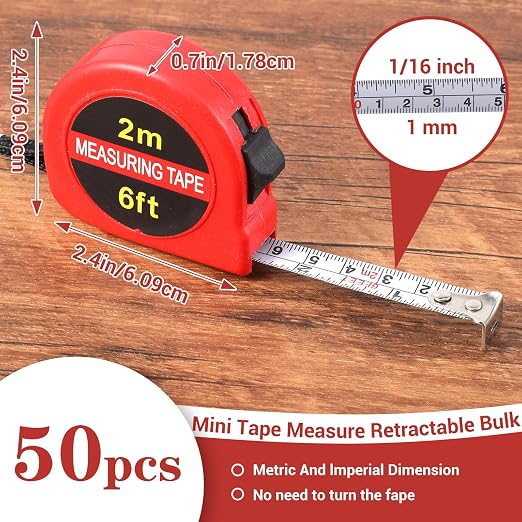 50 Pcs 6 FT Mini Tape Measure Retractable Bulk Small Measuring Tape Pocket Size Measurement Tool for Operation Christmas Items Party Favor Gifts Stuffers for Men (Red)