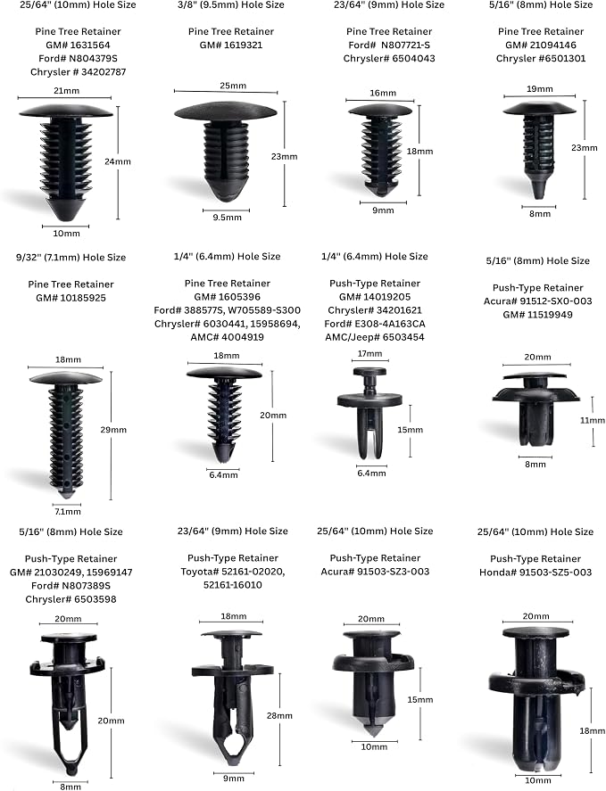NEIKO 50550A Retainer Clips Assortment, 245pc Automotive Fasteners, Car Bumper Clip for Fender Liner, Door Panel Plastic Clips, Plastic Rivets, Trim Removal Pry Bar Tool, GM, Toyota, Ford, Honda