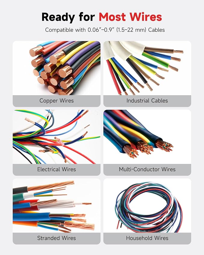 CREWORKS Electric Wire Stripper Machine, Wire Stripper Electrical for 0.06"-0.9" (1.5-22 mm) Copper Wires with 3 Operation Modes, Wire Stripper Tool with Hand Crank for Scrap Wire Recycling