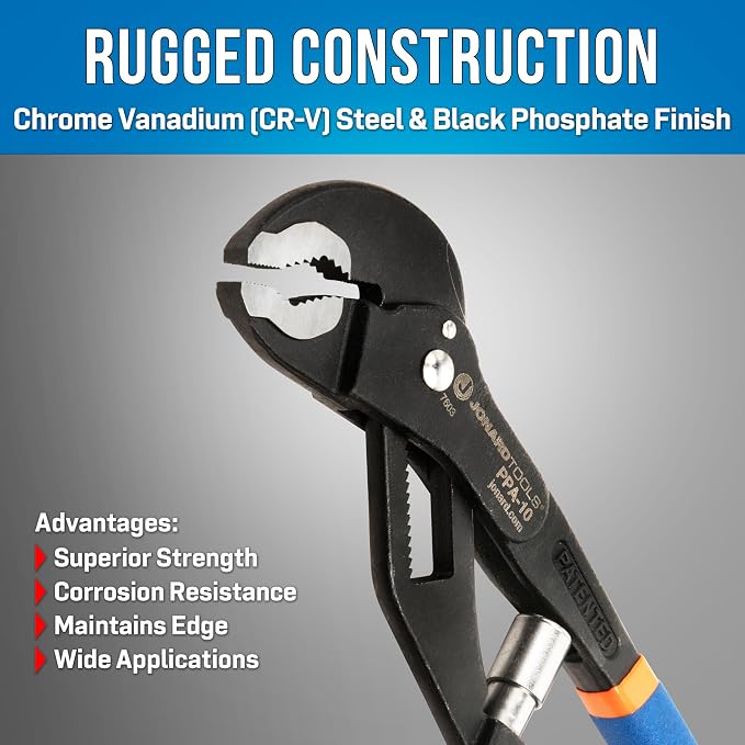Jonard Tools PPA-10 Pump Pliers with One-handed Automatic Adjustment 2.0” Max Jaw Opening, 10" Length