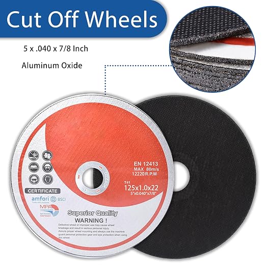 100 Pack 5 Inch Cut Off Wheels for Metal and Stainless Steel Cutting Discs for Angle Grinders 5 x .040 x 7/8 Inch