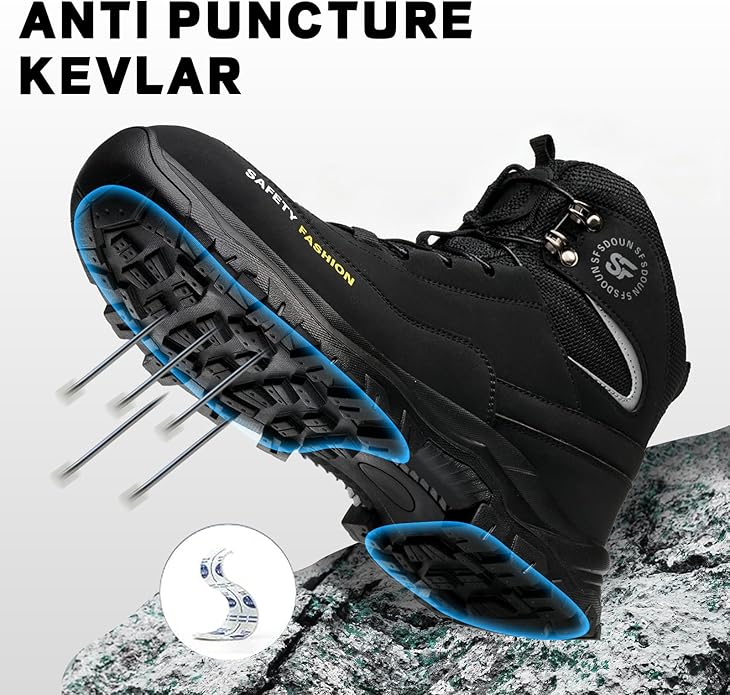 Work Boots for Men,Lightweight Breathable High Top Steel Toe Boots,Indestructible Steel Toe Shoes,Non Slip Safety Work Shoes.