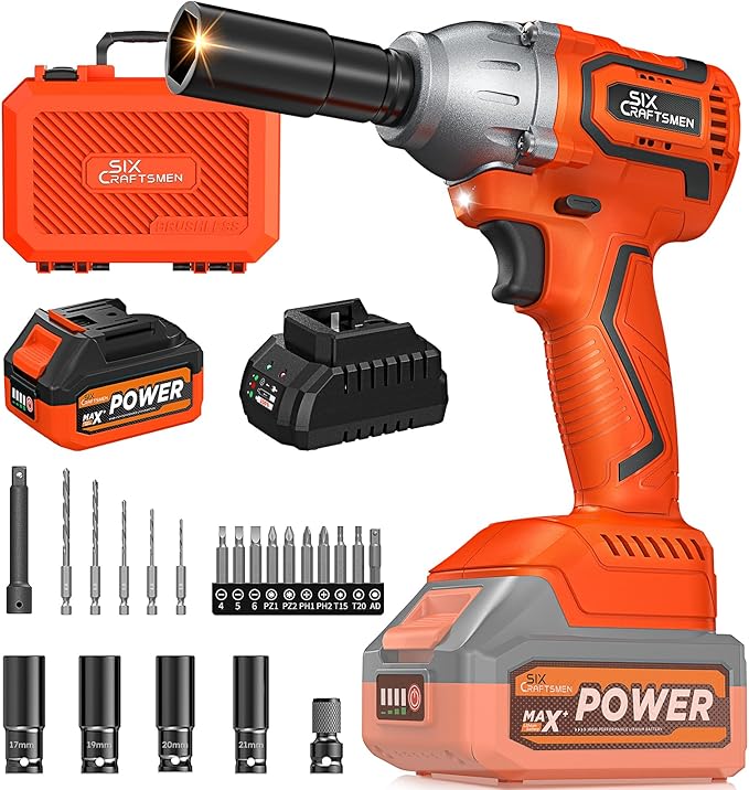 Cordless Impact Wrench, 369ft-lbs(500N.m),1/2” Brushless Impact Gun, Power Impact Driver Kit with 4.0Ah Battery & Fast Charger, Electric Impact Driver Set for Motorcycle/DIY Furniture