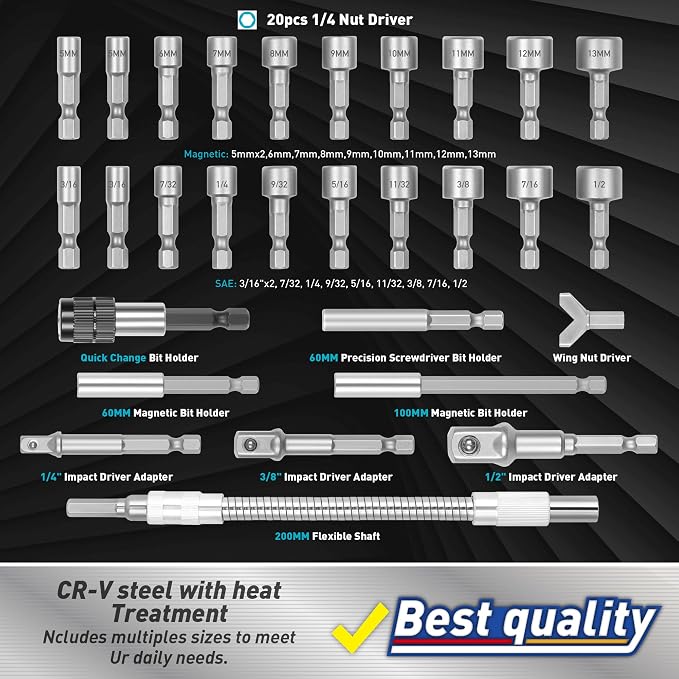 Amartisan 258-Piece Ultimate Screwdriver Bit Set,Chrome Vanadium Steel Driver Bit Set, Security bit set, Includes Bits Holder, Nut Driver, etc (Blue)