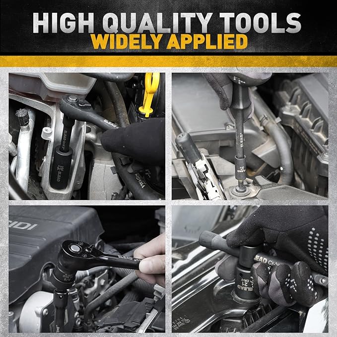 ELEAD 96-Piece 3/8" Drive Impact Socket Set, SAE(5/16 to 3/4-Inch) & Metric(8-22mm), Standard & Deep Sockets, Ratchet Handle, Bit Set, Universal Joint, Extension Bar, Adapters, Spark Plug Sockets
