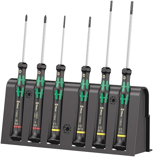 Wera 2035/6 A Kraftform Micro Slotted/Phillips Electronics Screwdriver Set and Rack, 6-Pieces