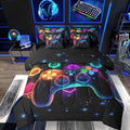 Game Consoles Boys Full Size Bedding Set Bed in a Bag 7 Piece Gamer Gifts,Gaming Comforter Sets for Boys Space Glow Geometric Kids Comforter Sets Red Blue Teal,Gaming Room Decor Kids Bedroom Decor