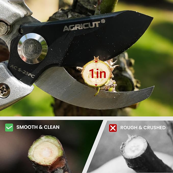 AGRICUT Pruning Shears, 7/8-Inch Cut Capacity Hand Clippers, Bypass Pruners, Gardening Scissors with Sharp Steel Blade (Aluminum Handle, High Carbon Steel PRO with Sheath)