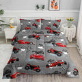 Axolotl Kids Racing Car Comforter Set King Size,Cartoon Race Car Bedding for Boys Girls Teen,Extreme Sport Bedding,Cars Racing Race Cars Quilt Bed Set with 1 Comforter 2 Pillowcases,Red Grey