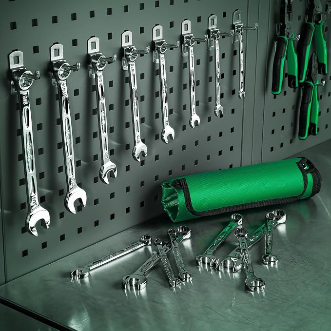 SK Combination Wrench Set, SAE & Metric, 16-Piece, Premium CR-V Steel | 12-Point, SureGrip Drive Design, 15-Degree Offset End, Drop Forged, SuperKrome Finish, with Rolling Pouch
