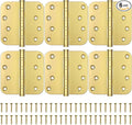 KOLET Gold Door Hinges, 4 x 4 Inches Ball Bearing Door Hinges, 5/8'' Radius Corner Hinges, Heavy Duty Stainless Steel, Smooth and Quiet, Non Removable Pin, Satin Gold, 6 Pack