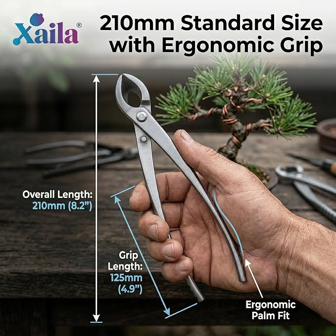 Xaila 7-Piece Bonsai Tool Set with Bag – Professional Knob,Concave,Wire Cutter,Trunk Splitter,Jin Pliers and Bonsai Scissors | Heavy Duty Stainless Steel Gardening Kit for Pruning