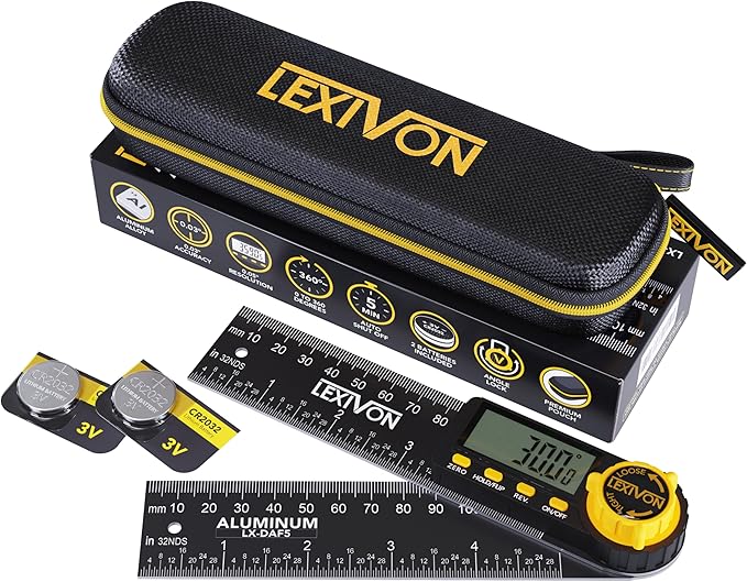 LEXIVON Aluminum Digital Angle Finder Gauge, 5-inch/130mm Multi-Purpose Protractor, Includes XL Display and Rugged Zippered Pouch (LX-DAF5)