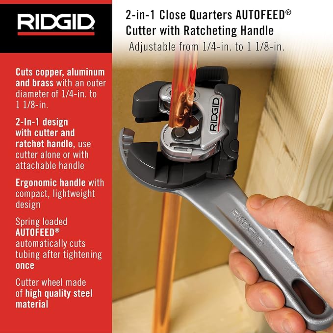 RIDGID 32573 Model 118 2-in-1 Close Quarters Tubing Cutter for 1/4" to 1-1/8" Copper, Brass, and Aluminum Tubing, Compact_tubing cutter with AUTOFEED (Pack of 3)