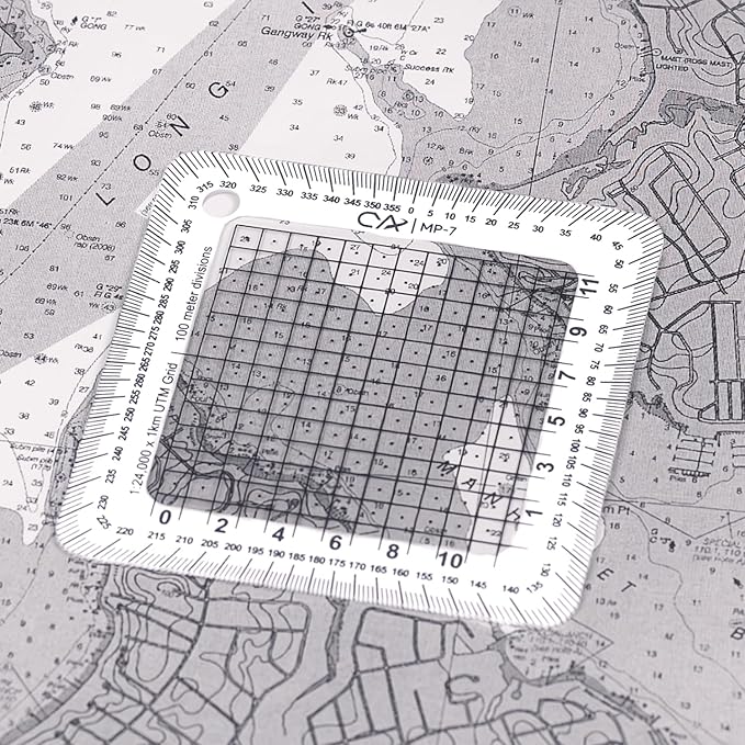 CYA Square Military Map Coordinate Scale Protractor Map for Land Navigation, Military Style UTM/MGRS Coordinate Scale