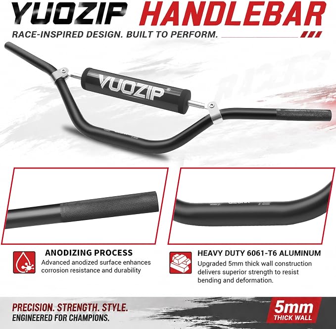 1-1/8" 28mm Mid-Rise Dirt Bike Handlebars - 6061-T6 Aluminum Heavy-Duty Handlebar with Foam Pad, Grips & Riser Clamp Kit, Universal Fit for Motocross Pit Bike ATV Quad (Type-C)