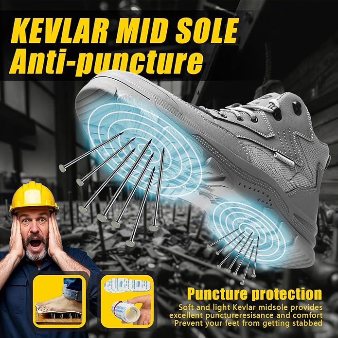 Work Boots for Men,Lightweight Breathable High Top Steel Toe Boots,Indestructible Steel Toe Shoes,Non Slip Safety Work Shoes.