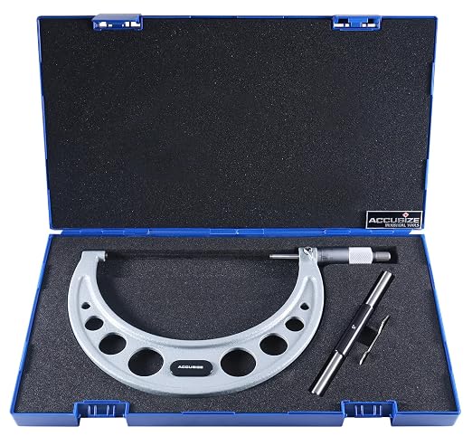 Accusize Industrial Tools Outside Micrometer, 6-7", EG00-0007 | 6-7", Ultra-Precision, Carbide Tipped, M-Type, Resolution 0.0001", Ratchet Friction Thimble, Solid Storage Case