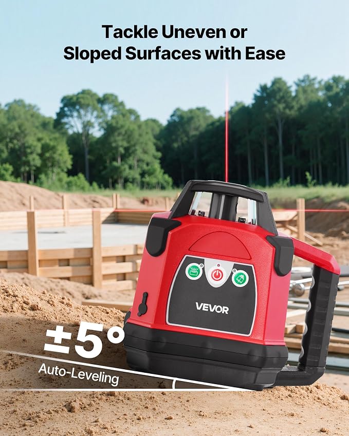 VEVOR Rotary Laser Level Kit, 1650ft 360-Degree Self Leveling Red Horizontal Laser Transit,with Heavy-duty Tripod, Receiver, Remote Control, Toolcase, IP54 Waterproof, 0.06 in/100 ft for Construction