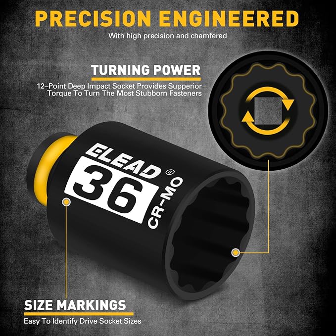 12-Point 1/2" Drive Axle Nut Socket Set, 8-Piece Metric Wheel Axle Nut Wrench Large Jumbo 30mm 32mm 34mm 35mm 36mm, Hex Bit Socket 14mm 17mm 19mm, Car Spindle Joint High Torque Truck Bearing Locknut