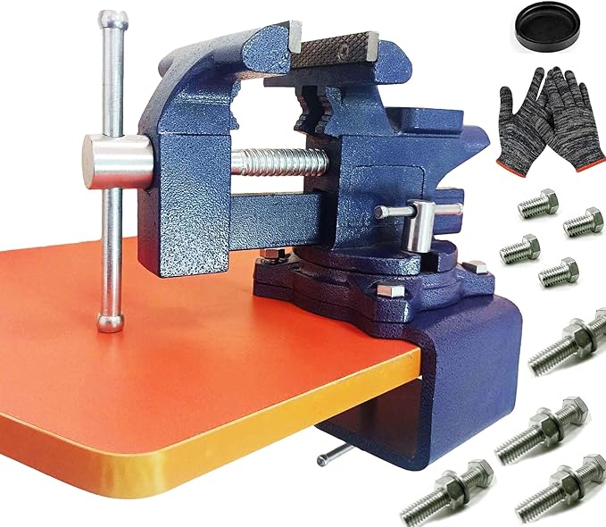 MYTEC 2-In-1 Bench Vise Heavy Duty for Workbench, 6.0" blue, Upgraded Multi-Purpose Table Vice, Universal Rotate 270°Work Clamp-On Vise