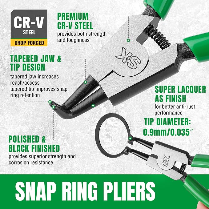 SK 4-Piece Snap Ring Pliers Set, 5-Inch Internal/External Circlip Pliers