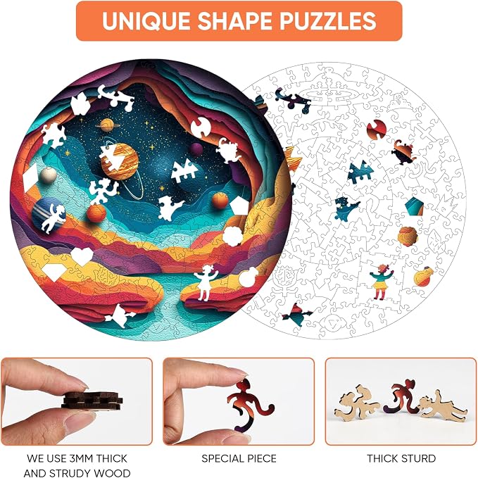 MEATRN Jigsaw Puzzles for Adults 500 Pieces - Outer Space Wooden Puzzles, Galaxy Planet Stress Relief Brain Teaser Game, Creative Astronomy Exploration Puzzle Gift for Teen and Kids, 16.5x16.5 in
