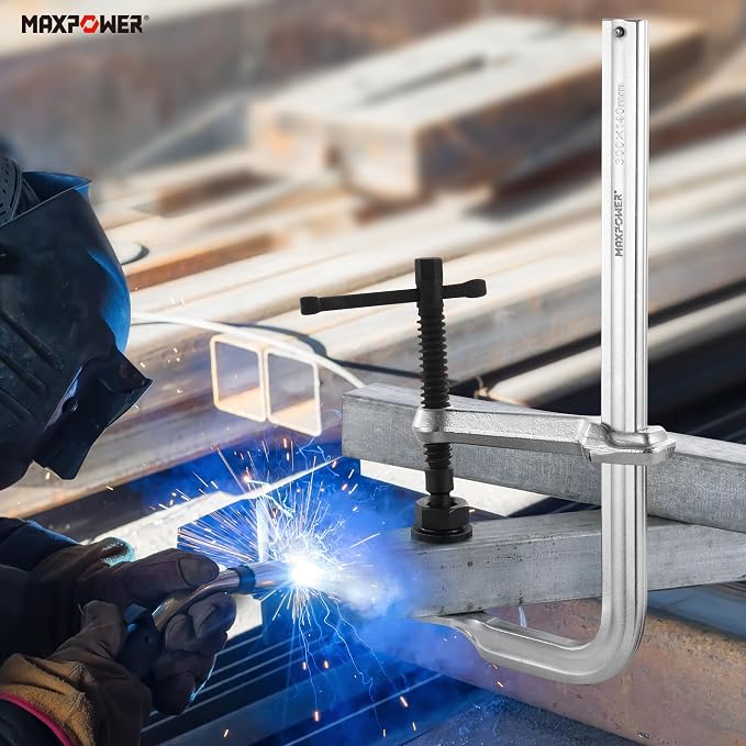 MAXPOWER 12 inch F Clamp, 5-1/2 inch Throat Depth, Replaceable Swivel Pads, Max Jaw Opening 12-inch Heavy Duty Clamps for Welding