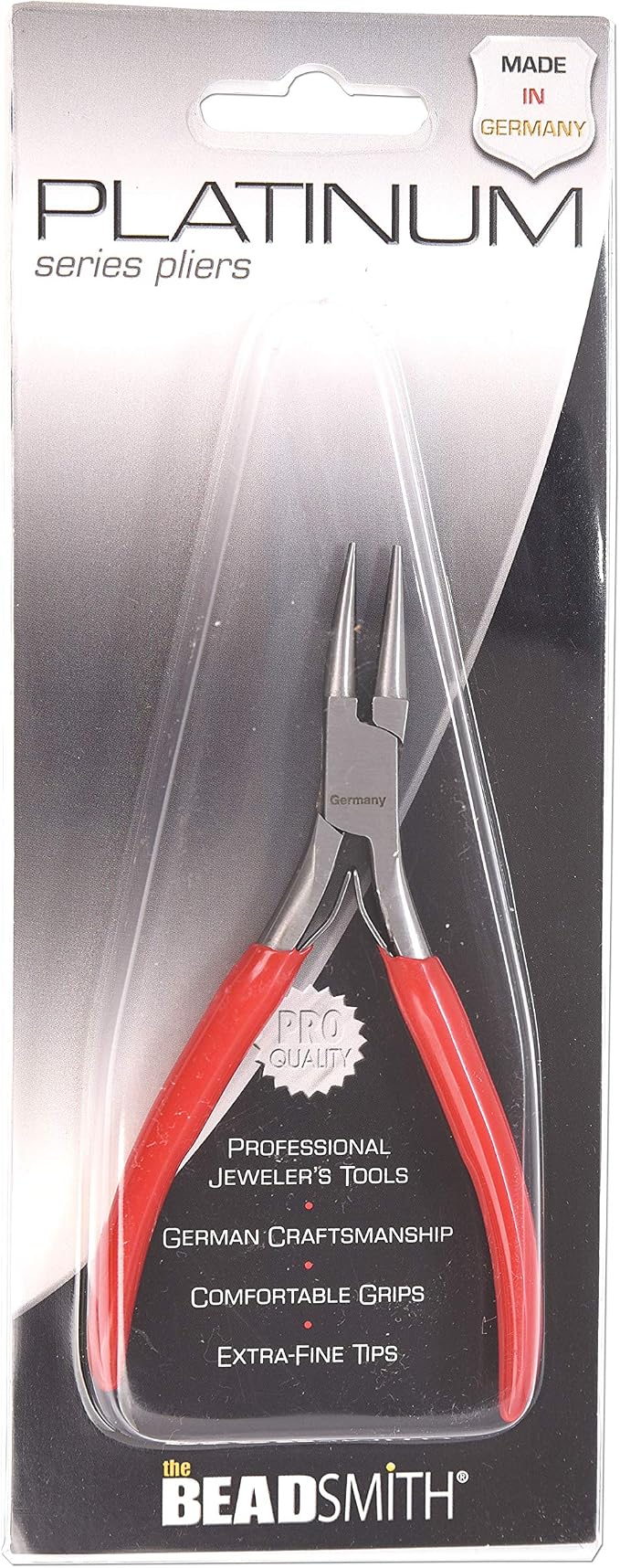 The Beadsmith Platinum Series German Round Nose Pliers, 4.75 inches (120mm) with Polished Steel Head, red PVC Comfort Grip Handle and Double-Leaf Spring, Tool for Jewelry Making