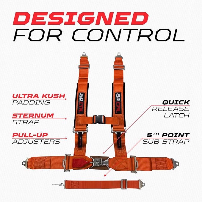1pc Orange 5 Point Harness for Bucket Seat, Latch Release, 9 Color Options, Racing Harness 5 point, Race Car, UTV, RZR [6009A3]