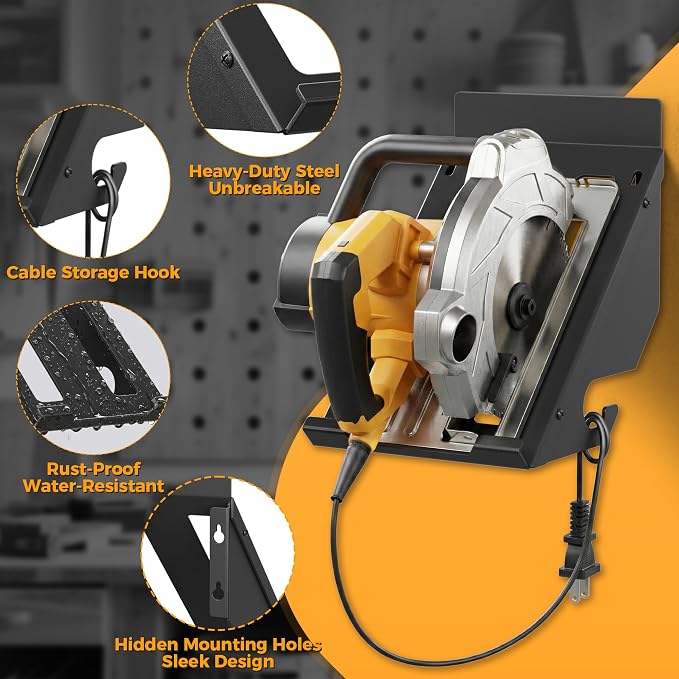 Circular Saw Holder, Wall Mount Circular Saws Storage Rack,Heavy-duty Saw Wall Hanger for Garages, Workshops, Job sites,Home，Circular Saws Organizer Fit Most Brands Like Dewalt& Milwaukee