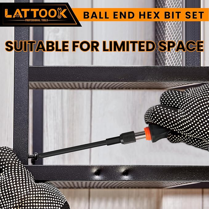 Metric Ball End Hex Bit Set with Quick Change Bit Driver | LATTOOK 12PCS Ball End Hex Head Allen Wrench Drill Bit Set, Allen Key Drill Bit Set, Magnetic S2 Steel, 4'' Long
