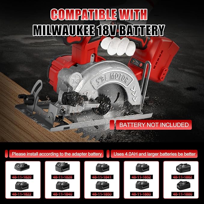 5 Inch Circular Saw for Milwaukee M18 18V Battery (No Battery), Brushless Cordless Round Saw Kit with 0-45° Cutting Bevel, 6200 RPM, Idea for Wood Plastic Soft Metal