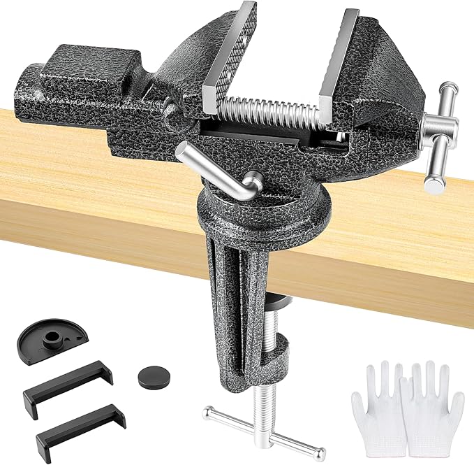 Bench Vise 3 Inch, Home Vise with 360° Swivel Base, Dual-Purpose Heavy Duty Cast Iron Table Vise, Clamp-On Vise for Woodworking, Metalworking, Drilling and DIY Projects