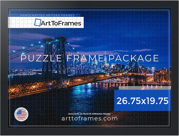 ArtToFrames Puzzle Frame for Buffalo Games 1000 Piece Jigsaw Puzzles, 26.75x19.75 Inch (68x50 cm), Soft Black Engineered Wood with Economy Acrylic, Ready to Hang Puzzle Display