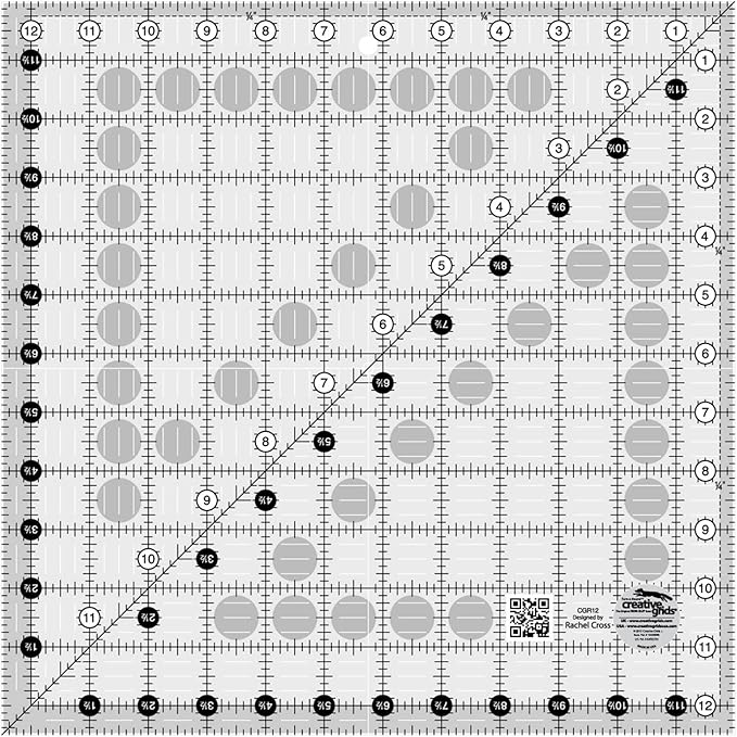 Creative Grids Quilt Ruler 12in x 12in Square – CGR12 – Made in USA, Non-Slip Grip Acrylic Quilting, Sewing, Crafting, Patchwork Ruler for Measuring & Cutting Fabric