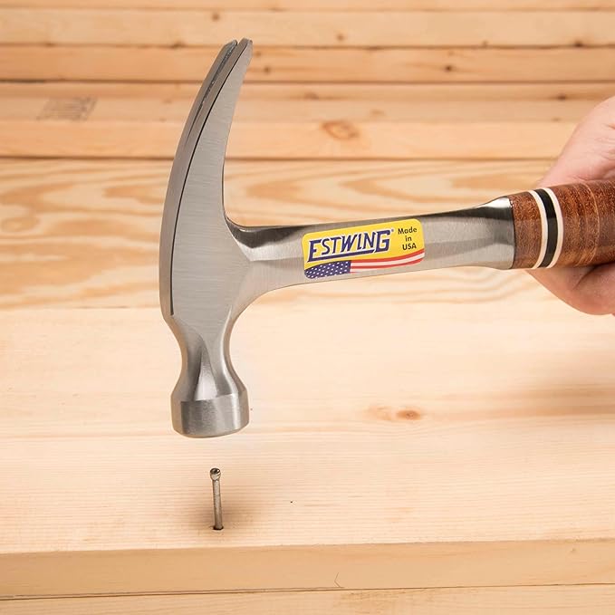 ESTWING Hammer - 12 oz USA Made Straight Rip Claw Hammer with Smooth Face & Genuine Leather Grip - E12S